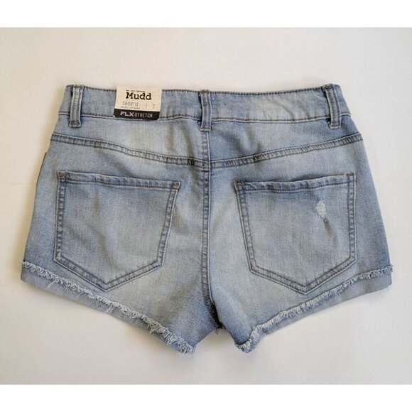 Mudd FLX Shortie Cuffed Shorts Size 7 Low Rise Light Wash Denim NWT - Picture 2 of 7
